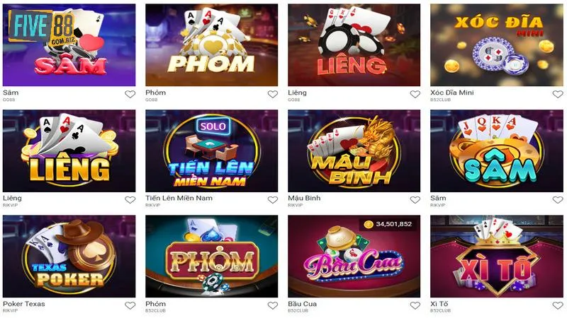 Five88 Vin - Phiên Bản Cá Cược Siêu Mượt Mới Nhất Hiện Nay 3 Thử sức ngay với kho game bài đẳng cấp