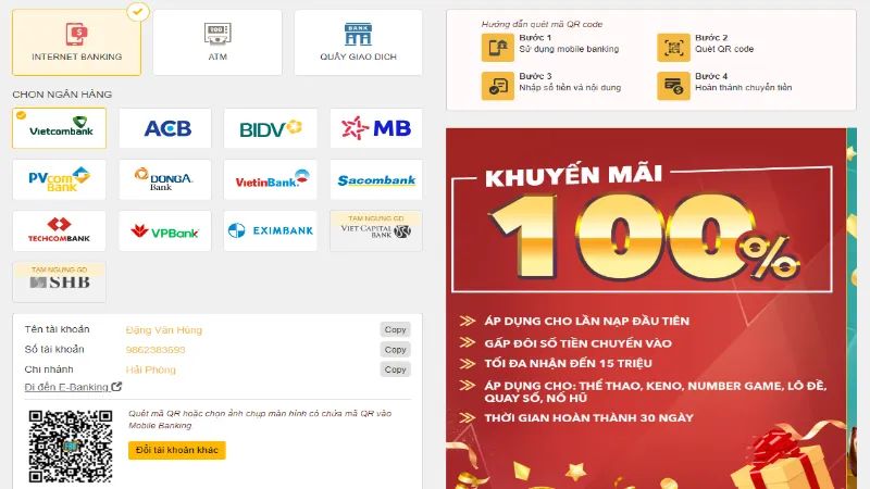 Banking lúc nào cũng là hình thức nạp vốn cược an toàn và đáng tin cậy nhất